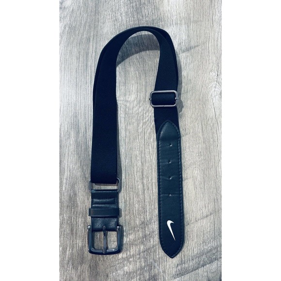 Nike Logo Stretch Belt Women’s 22"/40" Black on Black Steel White Logo Any Size - Picture 2 of 6